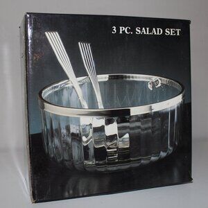 Paul Revere Silversmiths 3 Piece Silver Plate And Glass Bowl And Serving Set
